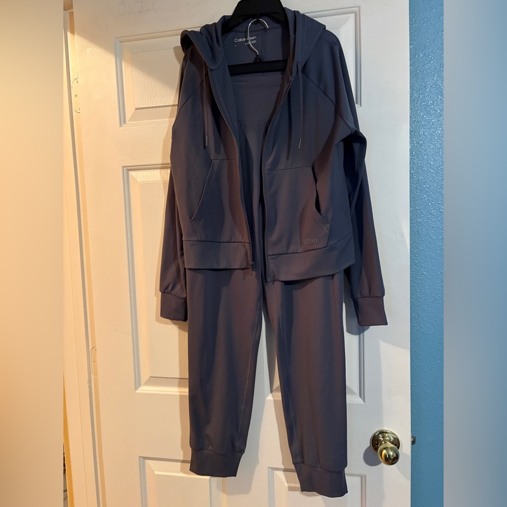 Calvin Klein Women's Gray Hooded Sweatpants & Jacket Set - Picture 2 of 12